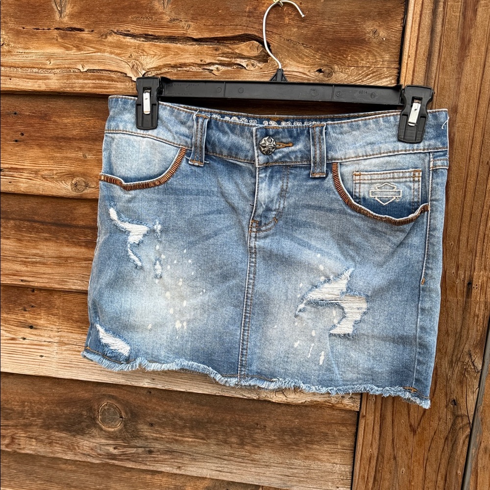 Harley-Davidson Blue Distressed Mini Skirt